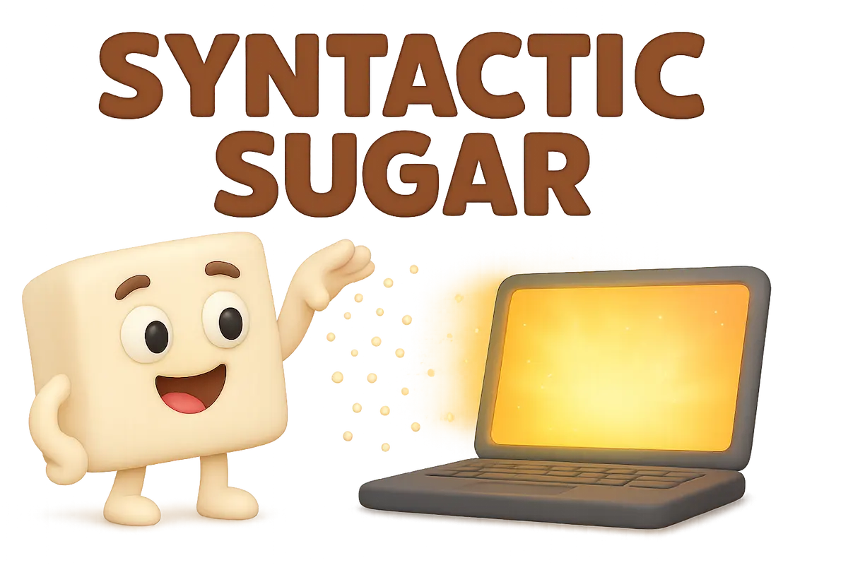 Syntactic Sugar blog header - sugar cube sprinkling computer with sugar