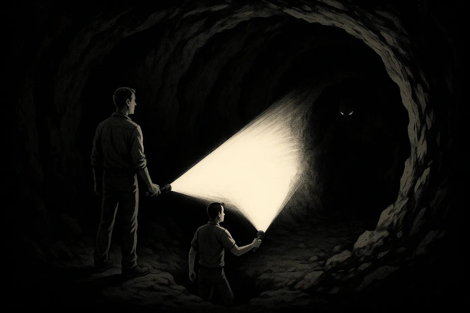 Flashlight showing a monster in the dark